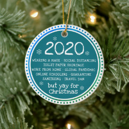 2020 Suckade Men Yay För Jul Teal Julgransprydnad Keramik