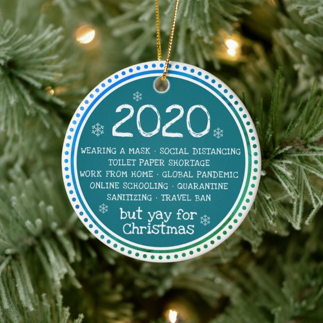 2020 Suckade Men Yay För Jul Teal Julgransprydnad Keramik (Träd)