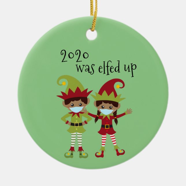 2020 Var Elfed Upp Covid Ansiktsmask Etniska Alvna Julgransprydnad Keramik (Framsidan)