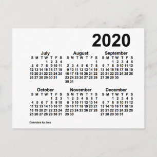 2020 Vit 6 månaders mini-kalender av Janz Vykort