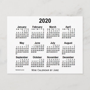 2020 Vit Mini Kalender av Janz Vykort