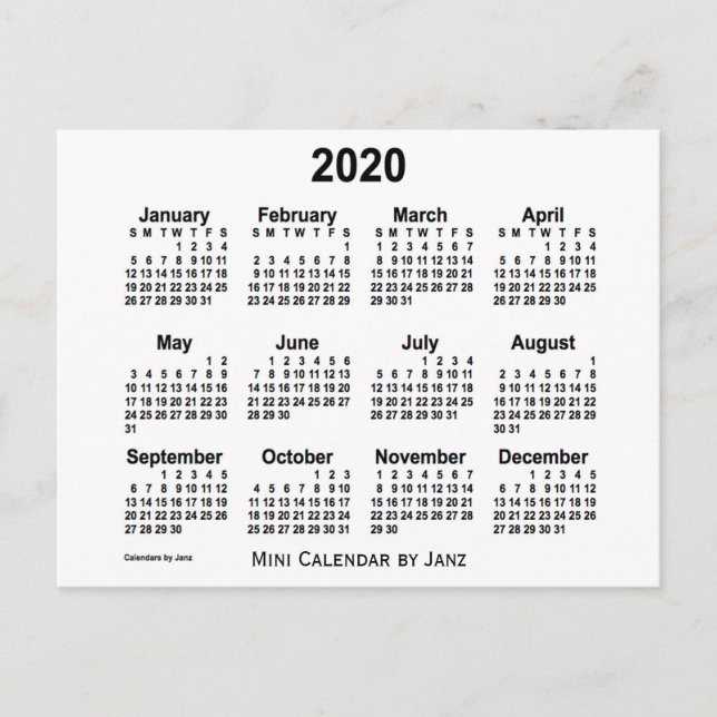 2020 Vit Mini Kalender av Janz Vykort (Framsida)