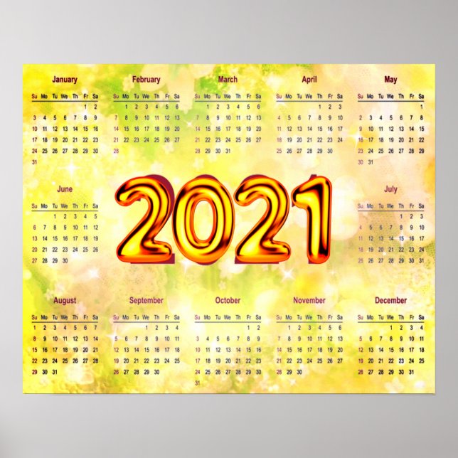 2021 12 Månaders Kalender på Abstrakt Affisch (Framsidan)
