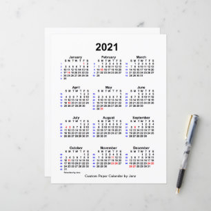 2021 Anpassningsbar Helgdag 52 veckors kalender fr