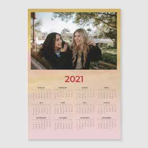 2021 Anpassningsbar Rosa Gult Photo Magnetic Calen