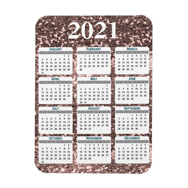 2021 års kalender för Fullt Chunky Glitter Gnistra Magnet (Vertikal)