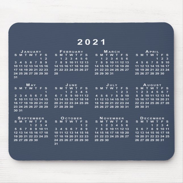 2021 års kalender för marin blått och vitt musmatta (Framsidan)