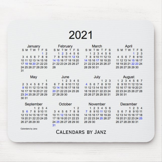 2021 års kalender för vit rök från Janz Mousepad Musmatta (Framsidan)