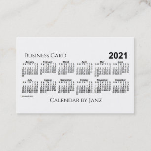 2021 års kalender från Janz White Euro Visitkort