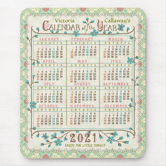 2021 års kalender Victorian Art nouveau | ANPASSNI Musmatta (Framsidan)