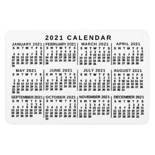 2021 års månadskalender Klassisk vit och svart Magnet