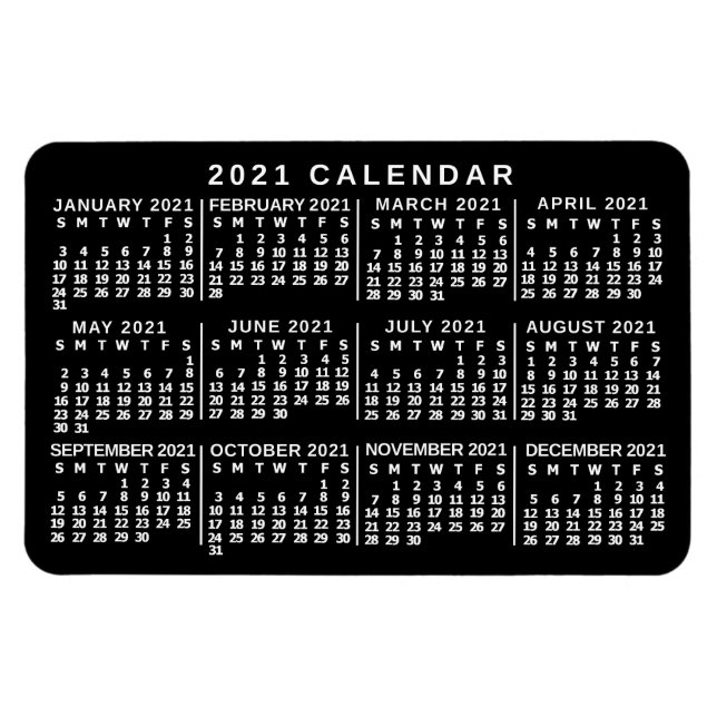 2021 års månadskalender klassiskt svartvitt magnet (Horisontell)