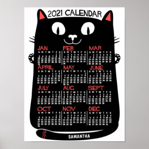 2021 års månadskalender svart katt i mitten av årh poster