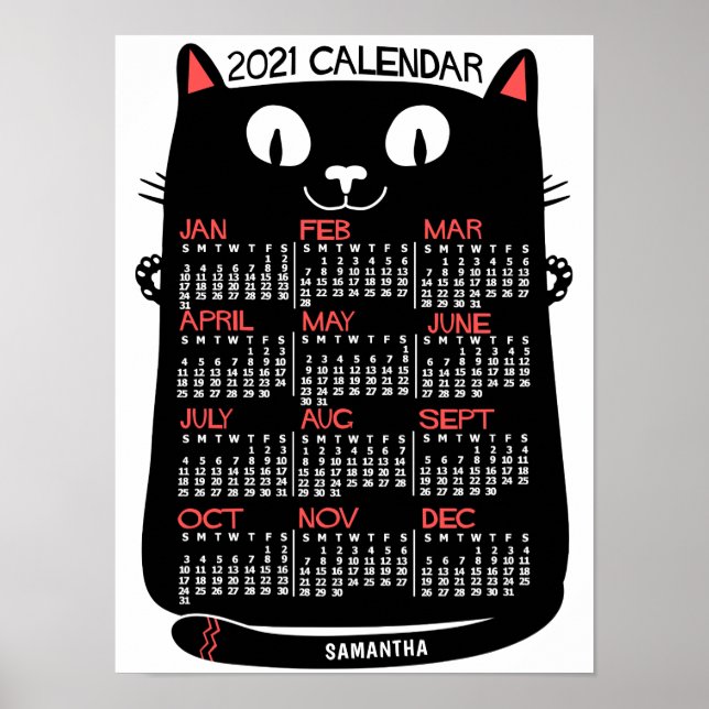 2021 års månadskalender svart katt i mitten av årh poster (Framsidan)