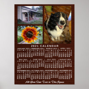 2021 Års Månadskalender Trä Anpassad 3 Bilder Poster