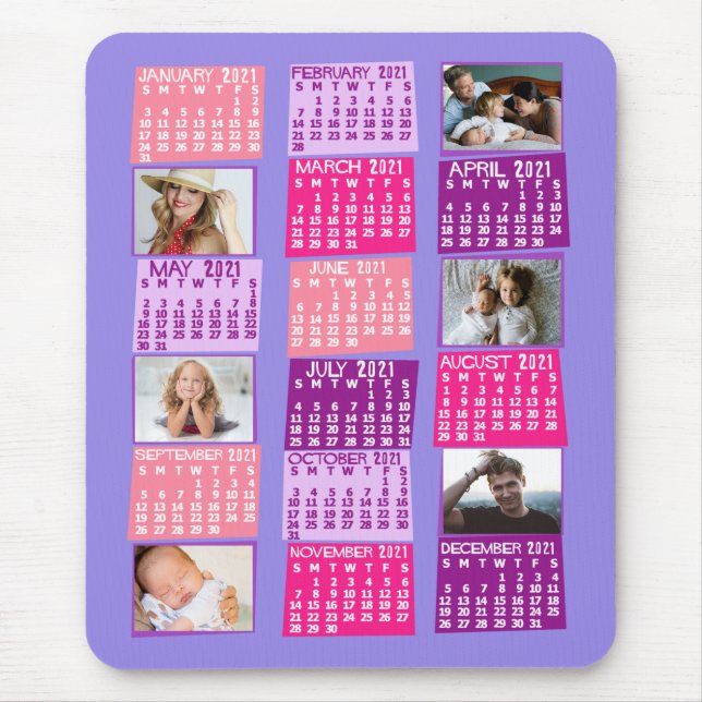 2021 års månatlig kalender Mod för fotokollage Musmatta (Framsidan)