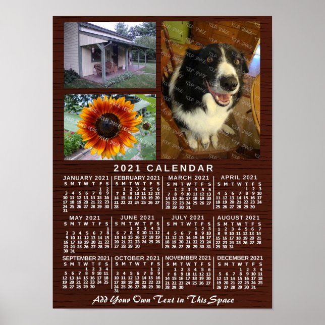 2021 års månatliga kalender Wood Anpassningsbar 3  Poster (Framsidan)