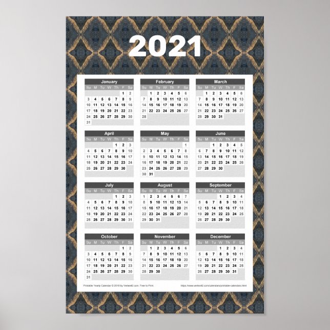 2021 Års Väggtidbok - Elegant Mörk Poster (Framsidan)