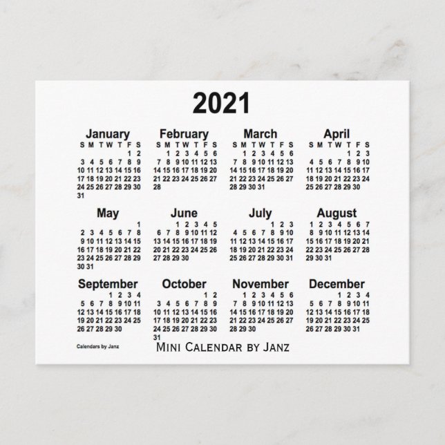 2021 års vita minikalender från Janz Vykort (Framsida)