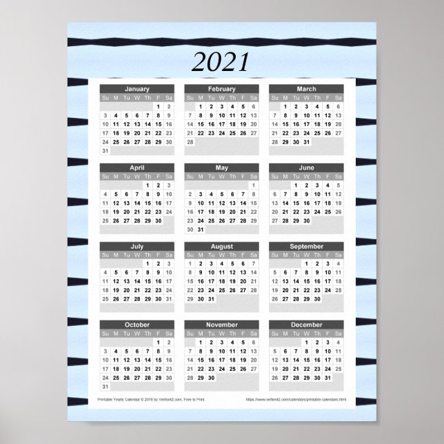 2021 Årskalender: Blå med svarta linjer Poster (Framsidan)