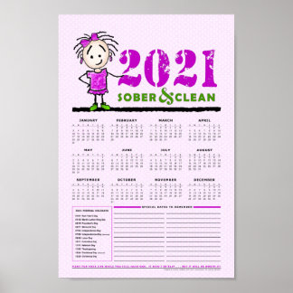 2021 Årskalender för sober & ren återställning Poster