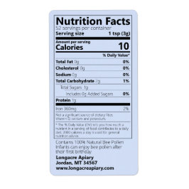 2021 Bin Pollen Nutrition Facts Blue Product Fraktsedel