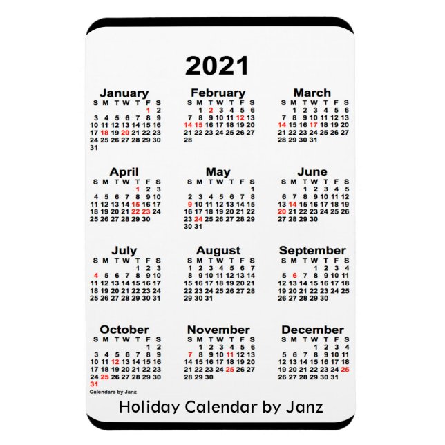 2021 Black Helgdag Calendar av Janz Magnet (Vertikal)