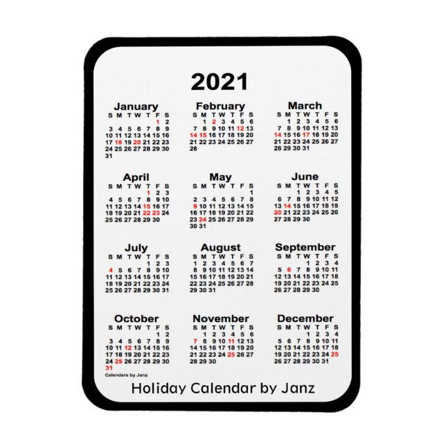 2021 Black Helgdag Calendar av Janz Magnet (Vertikal)