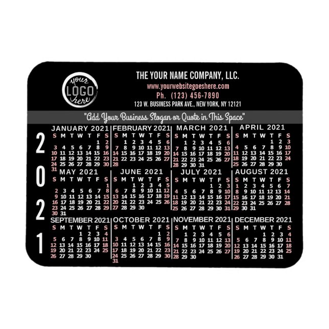2021 Calendar Anpassningsbar Business Logotyp Namn Magnet (Horisontell)
