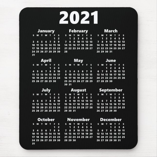 2021 Calendar Anpassningsbar Färg Modern Black Mou Musmatta (Framsidan)