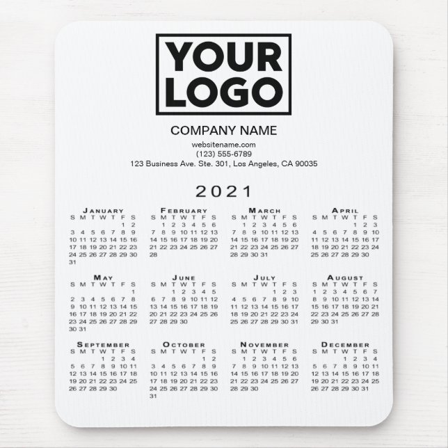 2021 Calendar Company Logotyp and Text on White Musmatta (Framsidan)