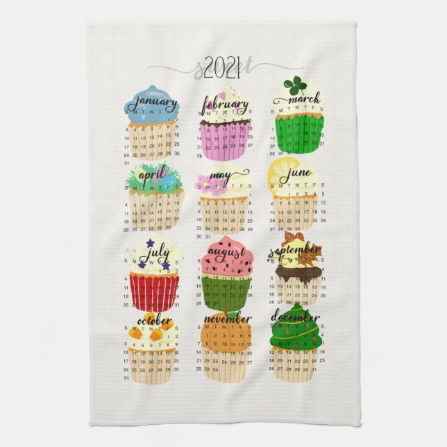 2021 Calendar Cuptårta Kitchen Tea Towel Kökshandduk (Vertikal)