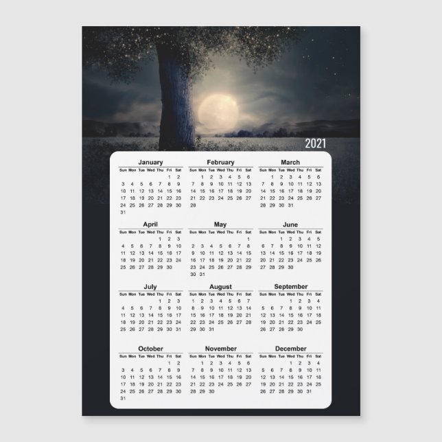 2021 Calendar Magic Träd Full Moon (Framsida)