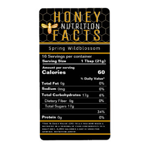 2021 FDA Honung Nutrition Black Honeycomb and Bee Fraktsedel
