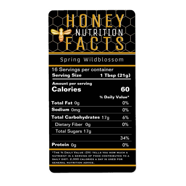 2021 FDA Honung Nutrition Black Honeycomb and Bee Fraktsedel (Framsidan)