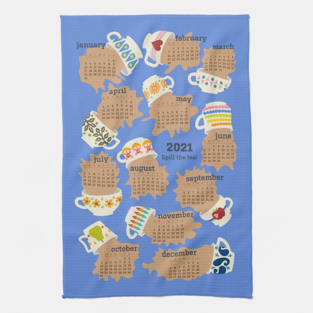 2021 Fyll tea Calendar Kitchen Towel Kökshandduk (Vertikal)
