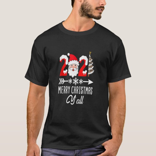 2021 God jul Yall Jultomten Snö Träd Le T Shirt (Framsida)