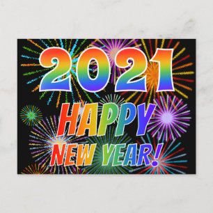 2021 GOTT NYTT ÅR!, färgfulla Fireworks Mönster Vykort