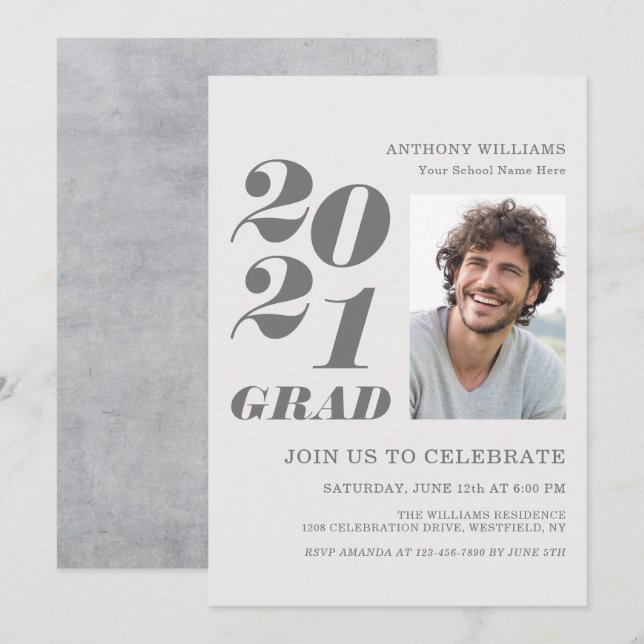 2021 Grad Party fet text med foto Inbjudningar (Fram/baksida)