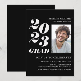 2021 Grad Party-fetstil på svart med foto Inbjudningar