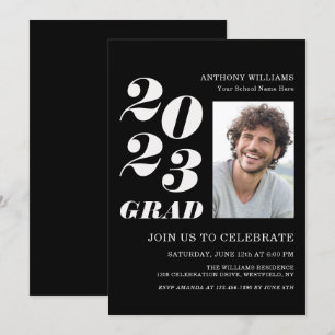 2021 Grad Party-fetstil på svart med foto Inbjudningar