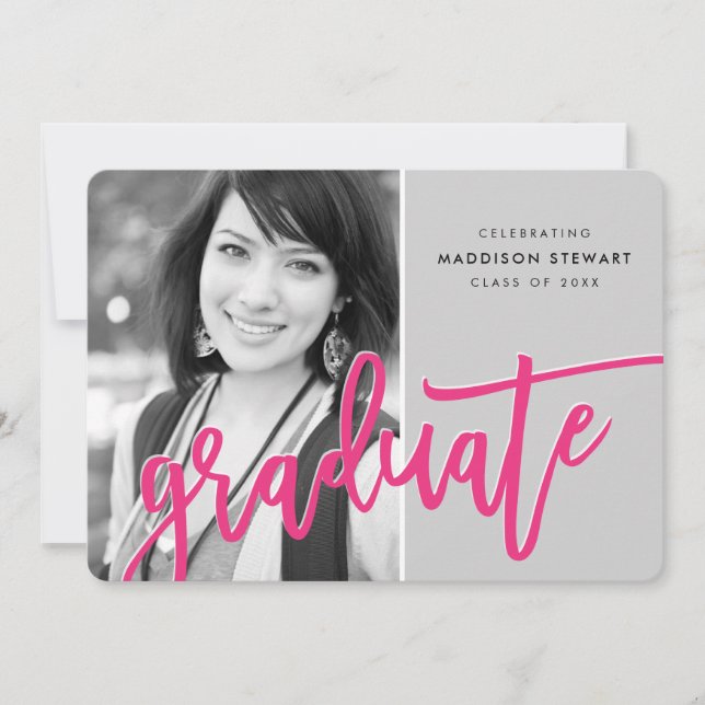 2021 GRAD PARTY moderna högstäckande rosa grått Tack Kort (Framsida)