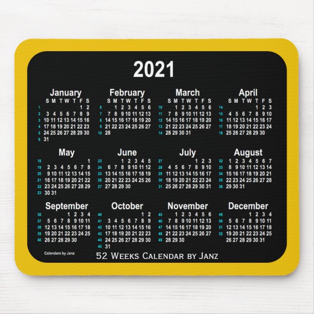 2021 Guld Neon 52 veckor Kalender från Janz Musmatta (Framsidan)