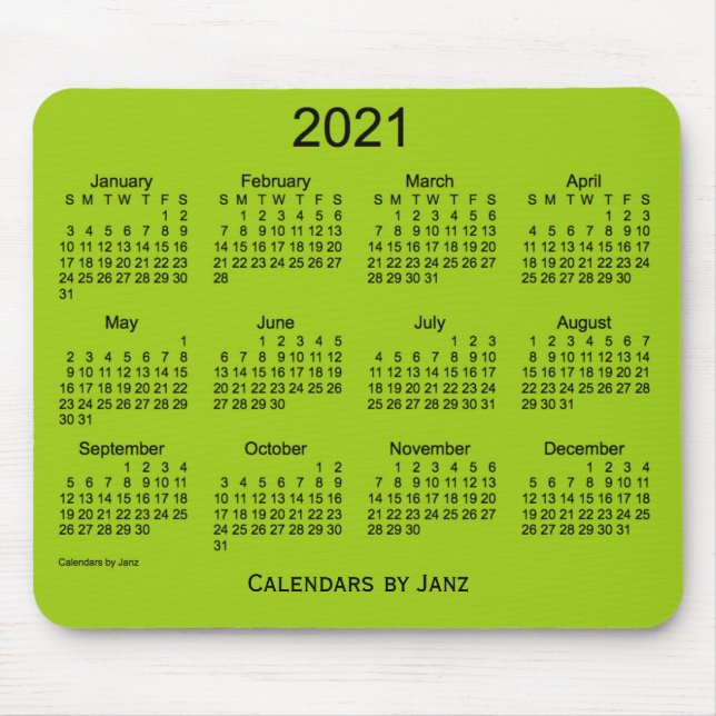 2021-Gultens Grönt Kalender av Janz Mouse Pad Musmatta (Framsidan)