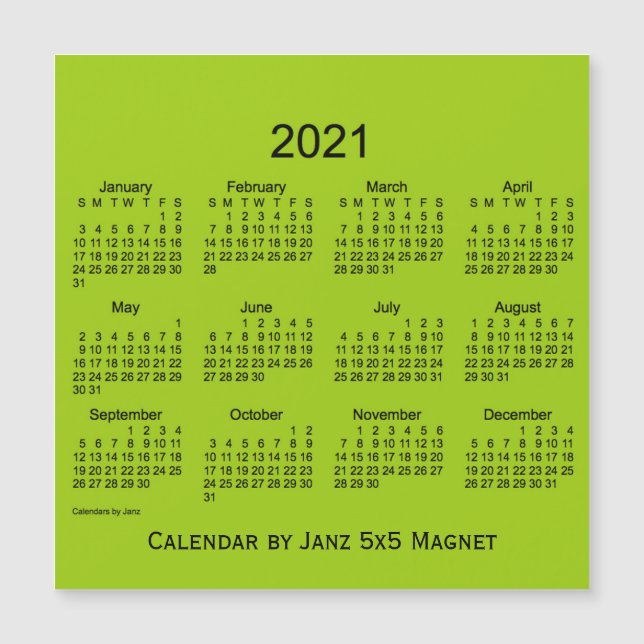 2021-Gultens Grönt Kalender från Janz 5x5 Magnet (Framsida)