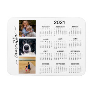 2021 Helårs kalender foto monogram handskriven Magnet