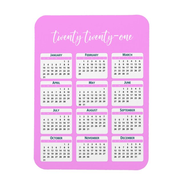 2021 Helårs Kalender Script Magnet (Vertikal)
