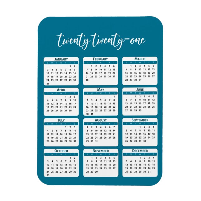 2021 Helårs Kalender Script Magnet (Vertikal)