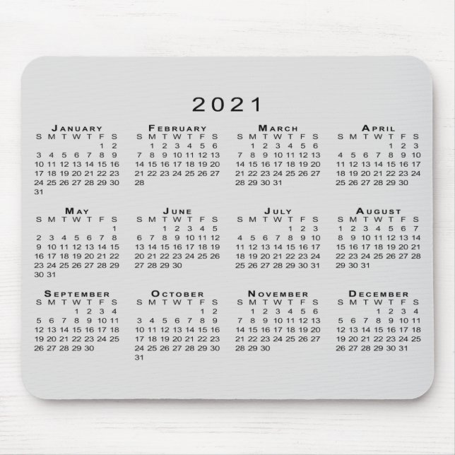 2021 Kalender Enkel Grått och svart Musmatta (Framsidan)