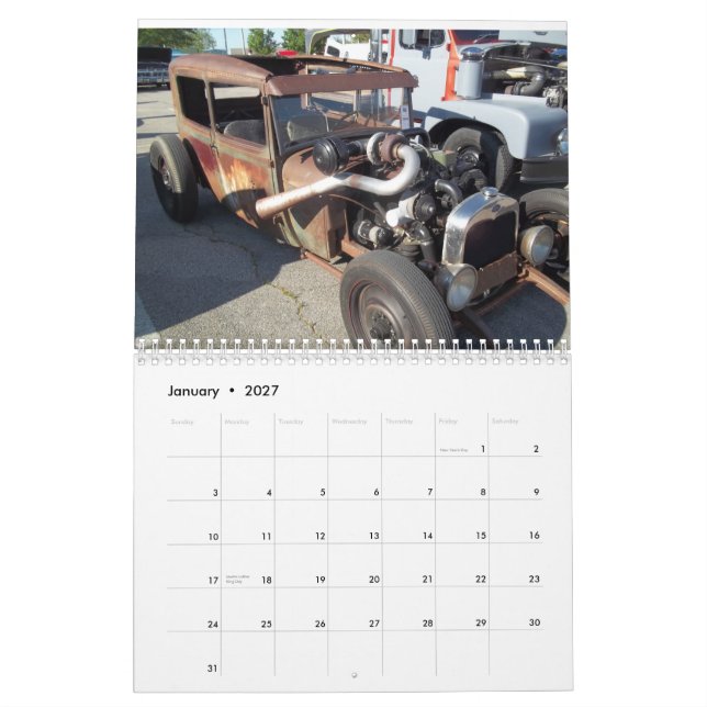 2021 Kalender för rodd- och färgstensbilar i hot r (Jan 2027)
